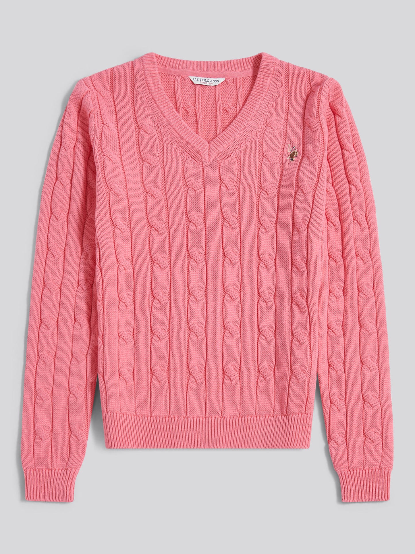 Womens V-Neck Cable Jumper Pink Bubblegum