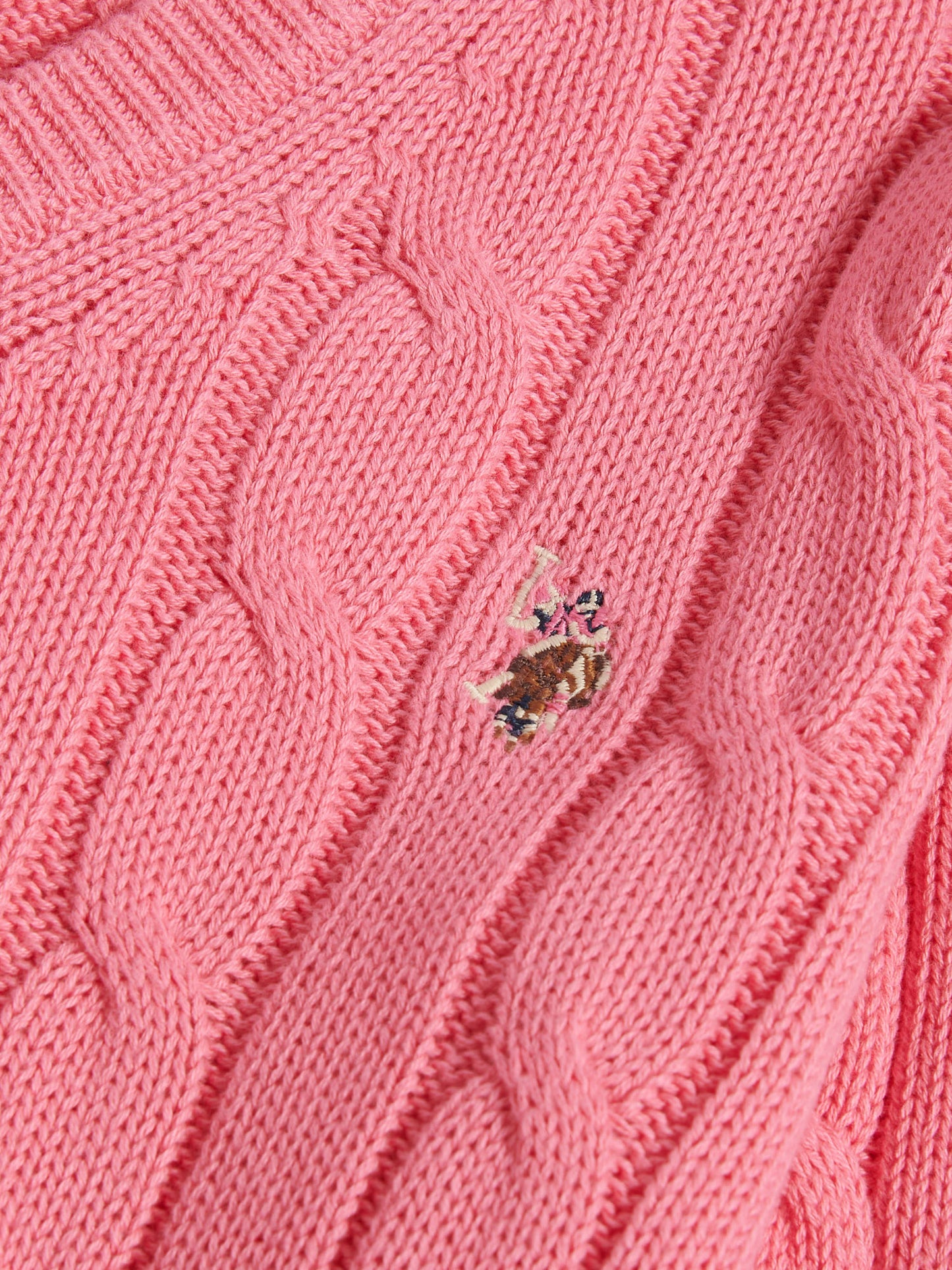 Womens V-Neck Cable Jumper Pink Bubblegum