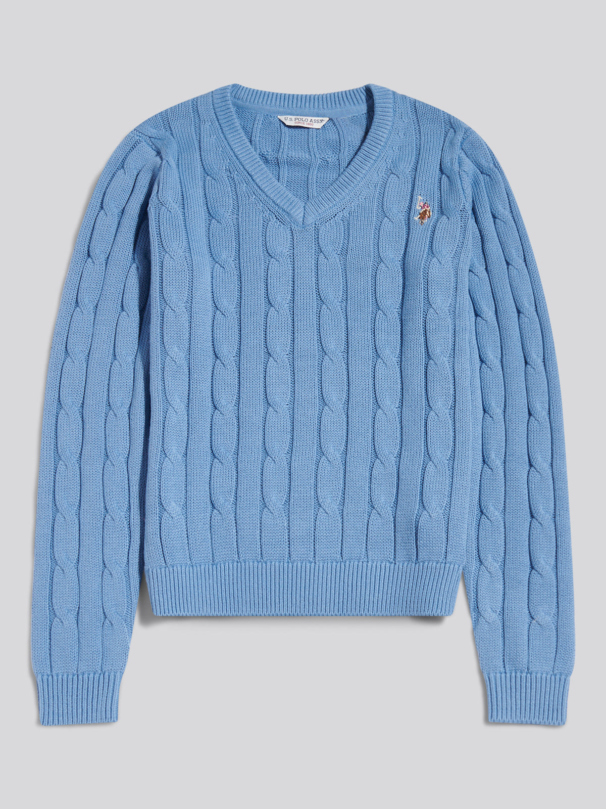 Womens V-Neck Cable Jumper Azurine