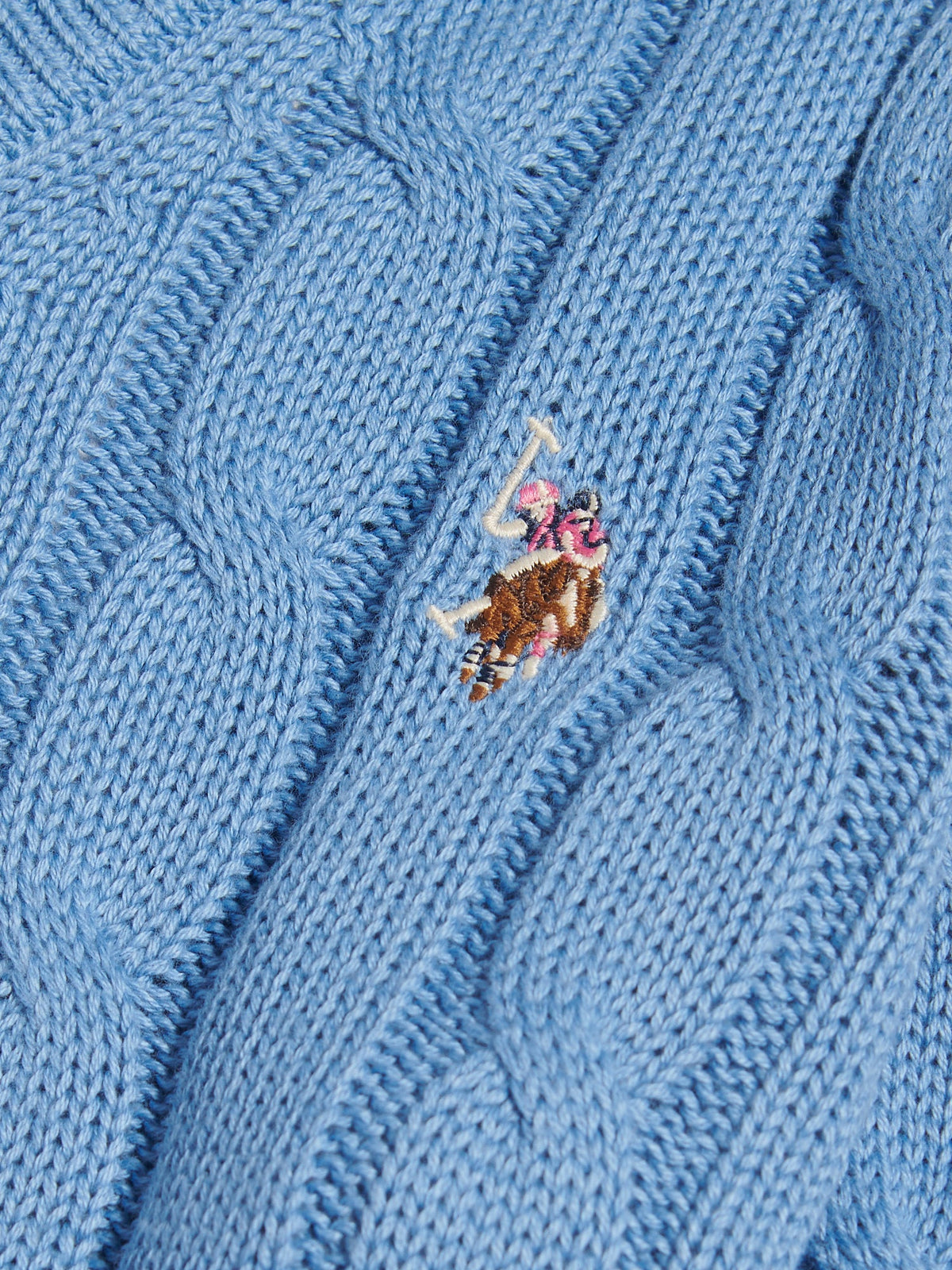 Womens V-Neck Cable Jumper Azurine