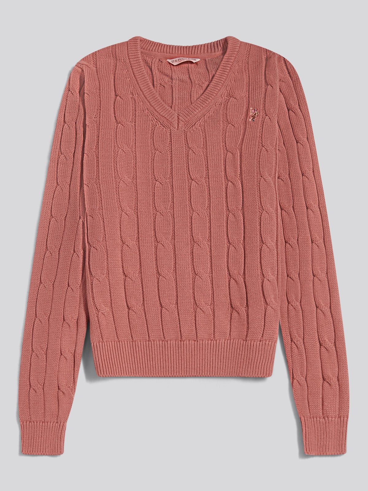 Womens V-Neck Cable Jumper Withered rose