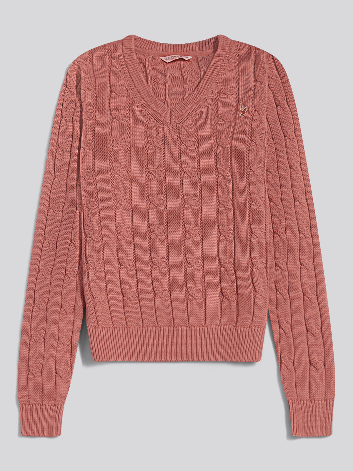 Womens V-Neck Cable Jumper Withered rose