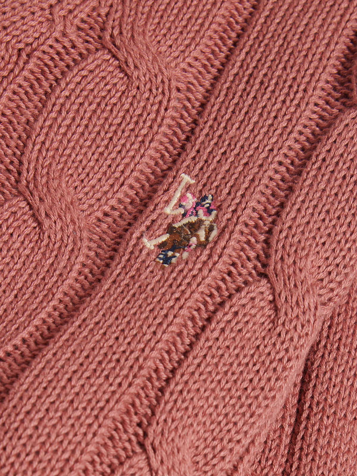 Womens V-Neck Cable Jumper Withered rose