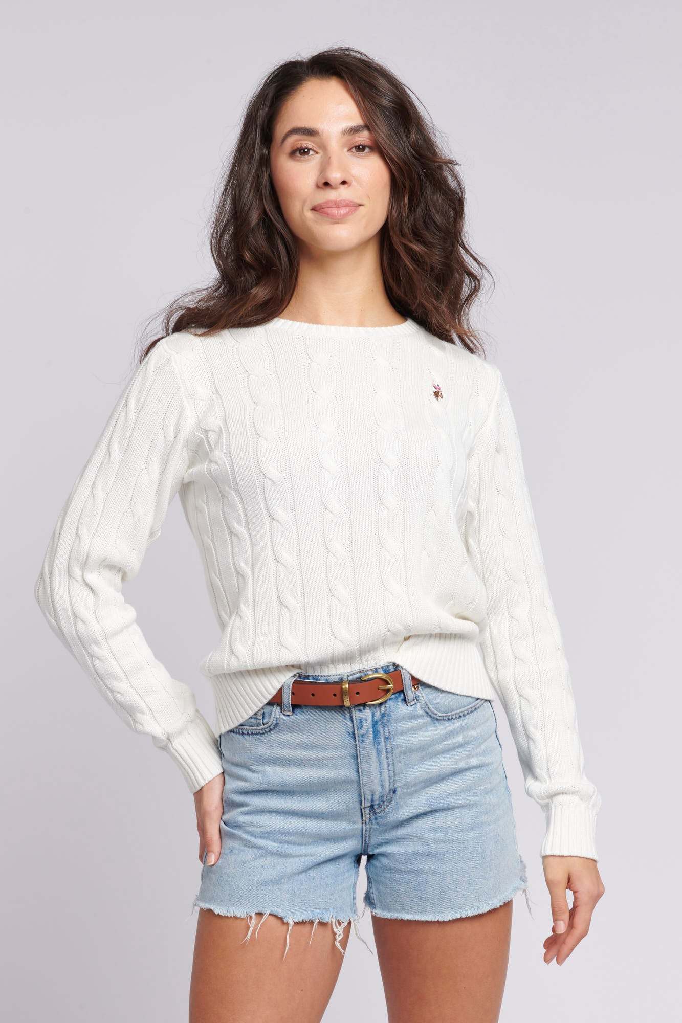 Women’s Cable Knit Crew Neck Jumper in Marshmallow