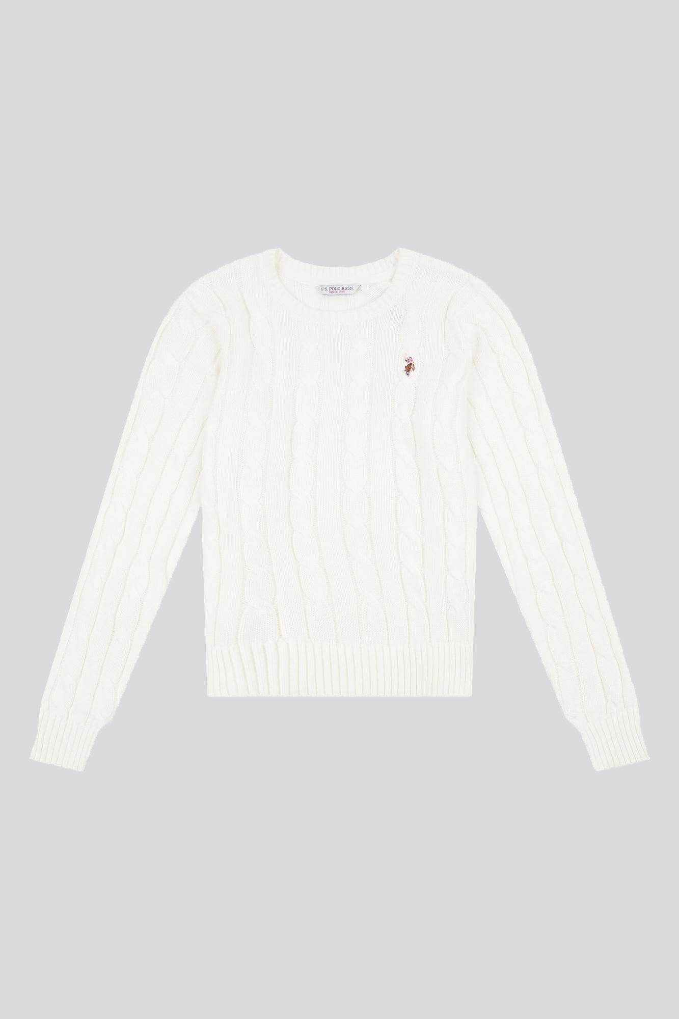 U.S. Polo Assn. Womens Crew Neck Cable Knit Jumper in Marshmallow