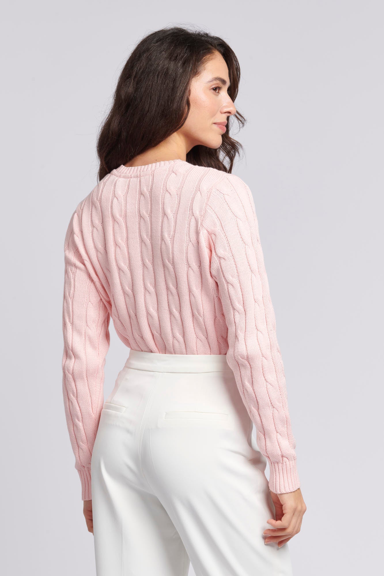 Women’s Cable Knit Crew Neck Jumper in Crystal Rose