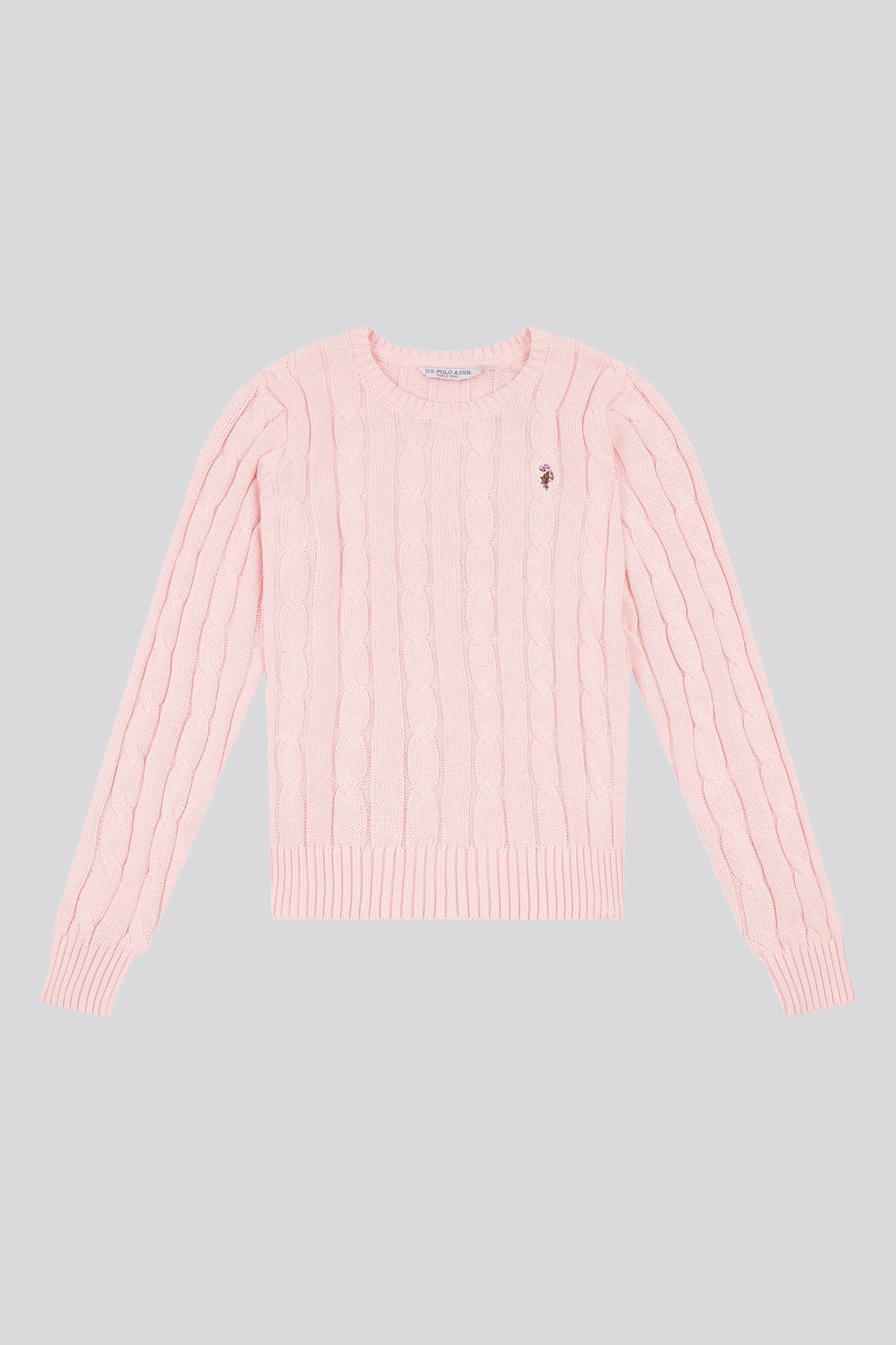 U.S. Polo Assn. Womens Crew Neck Cable Knit Jumper in Crystal Rose