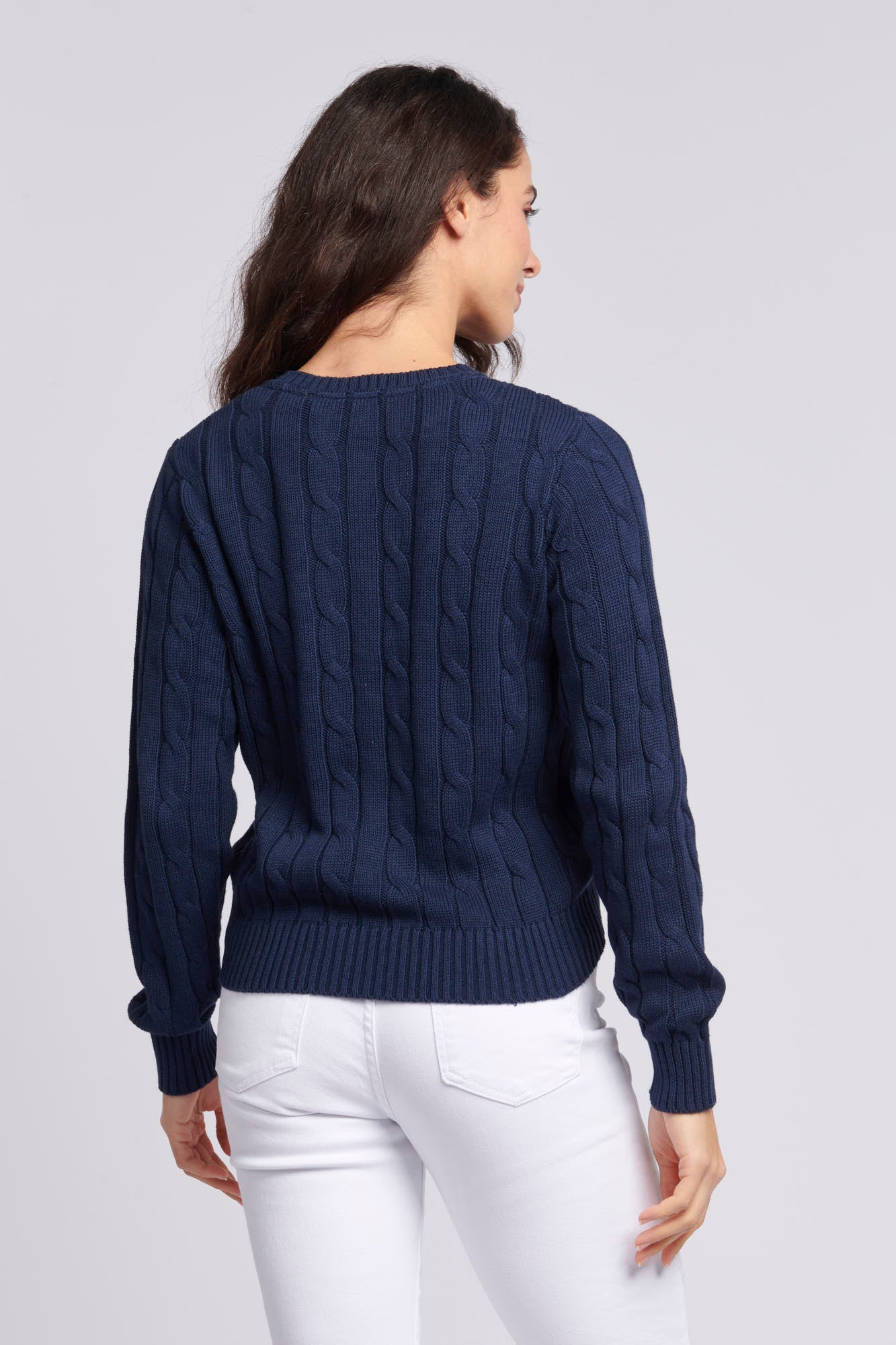 Women’s Cable Knit Crew Neck Jumper in Navy Iris