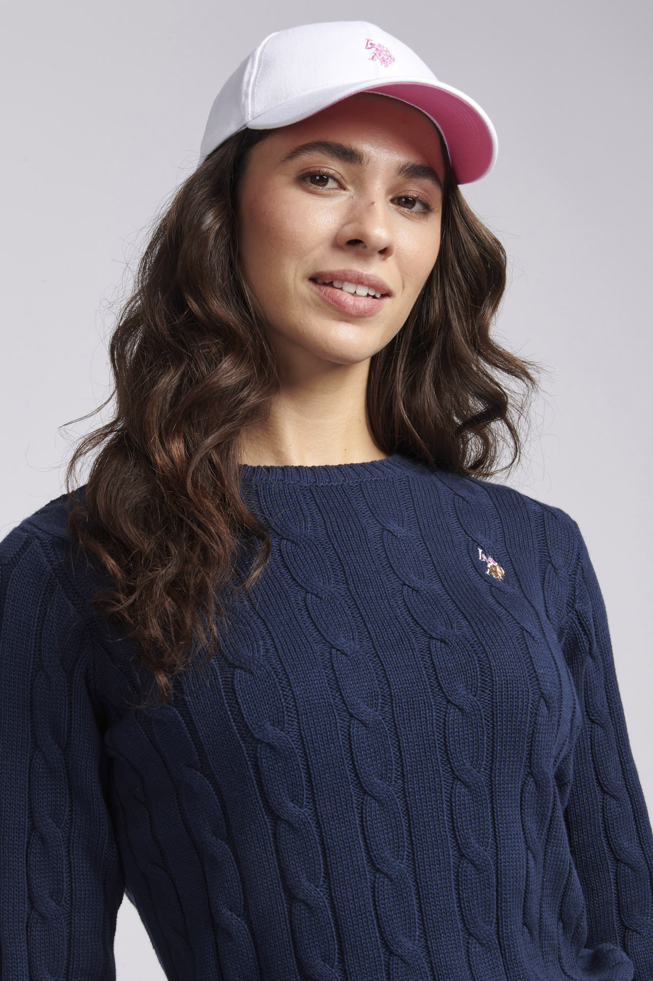 Women’s Cable Knit Crew Neck Jumper in Navy Iris