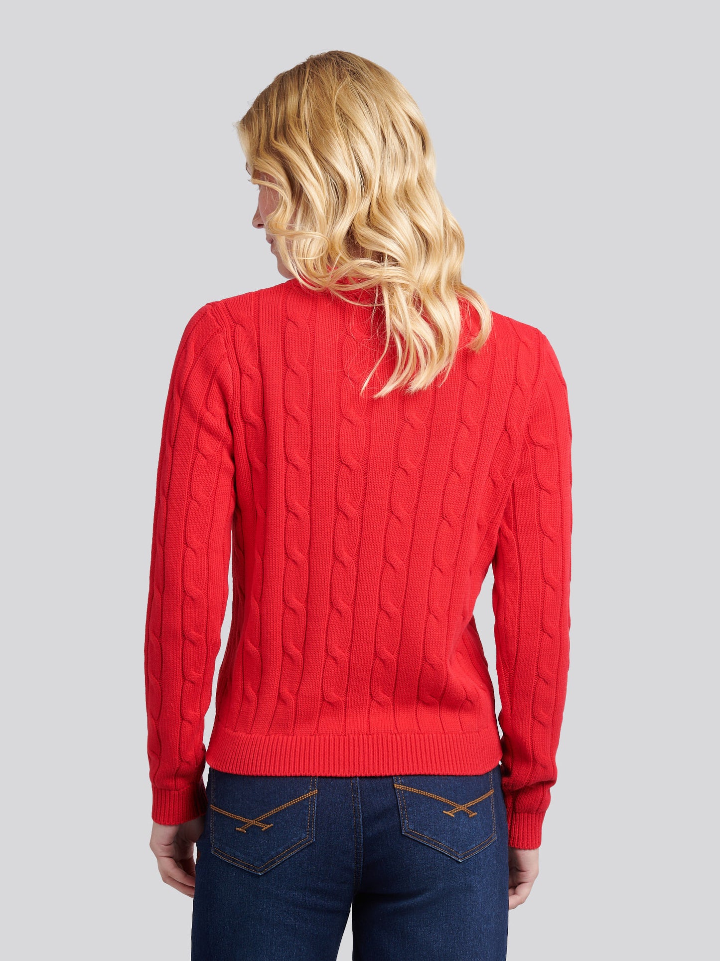 Womens Crew Neck Cable Jumper in Jalapeno Red