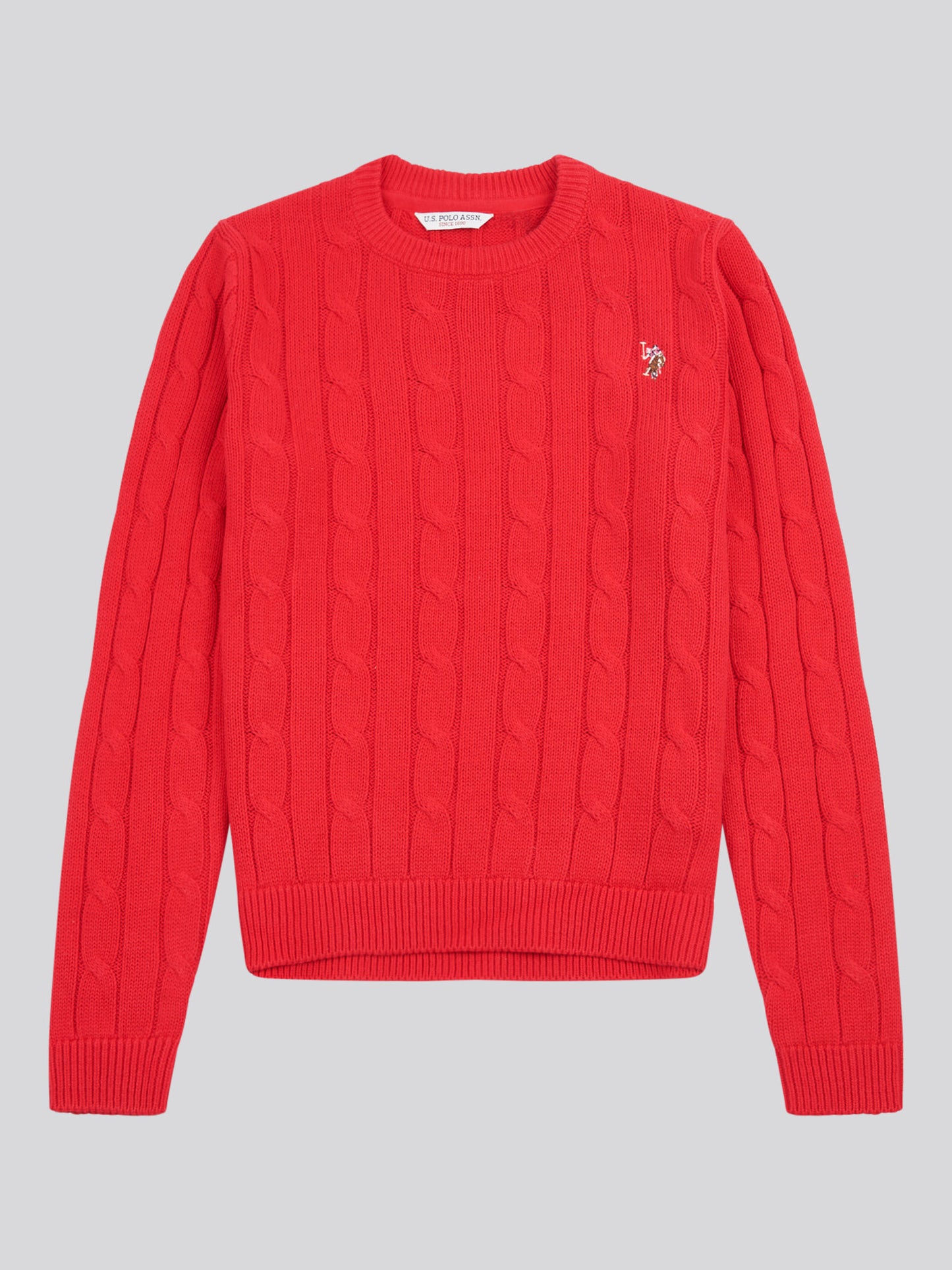 Womens Crew Neck Cable Jumper in Jalapeno Red