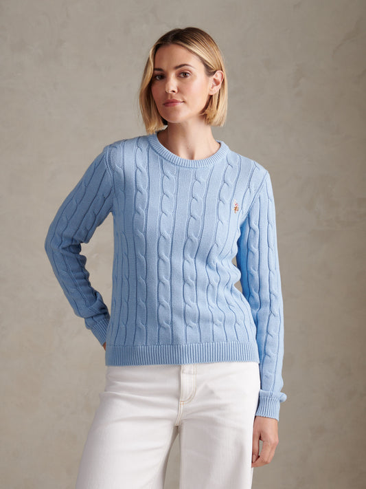 Womens Crew Neck Cable Jumper in Open Air