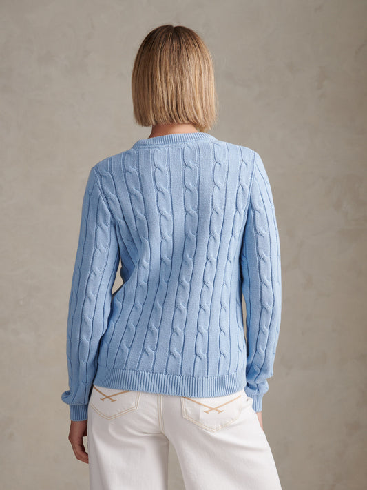 Womens Crew Neck Cable Jumper in Open Air