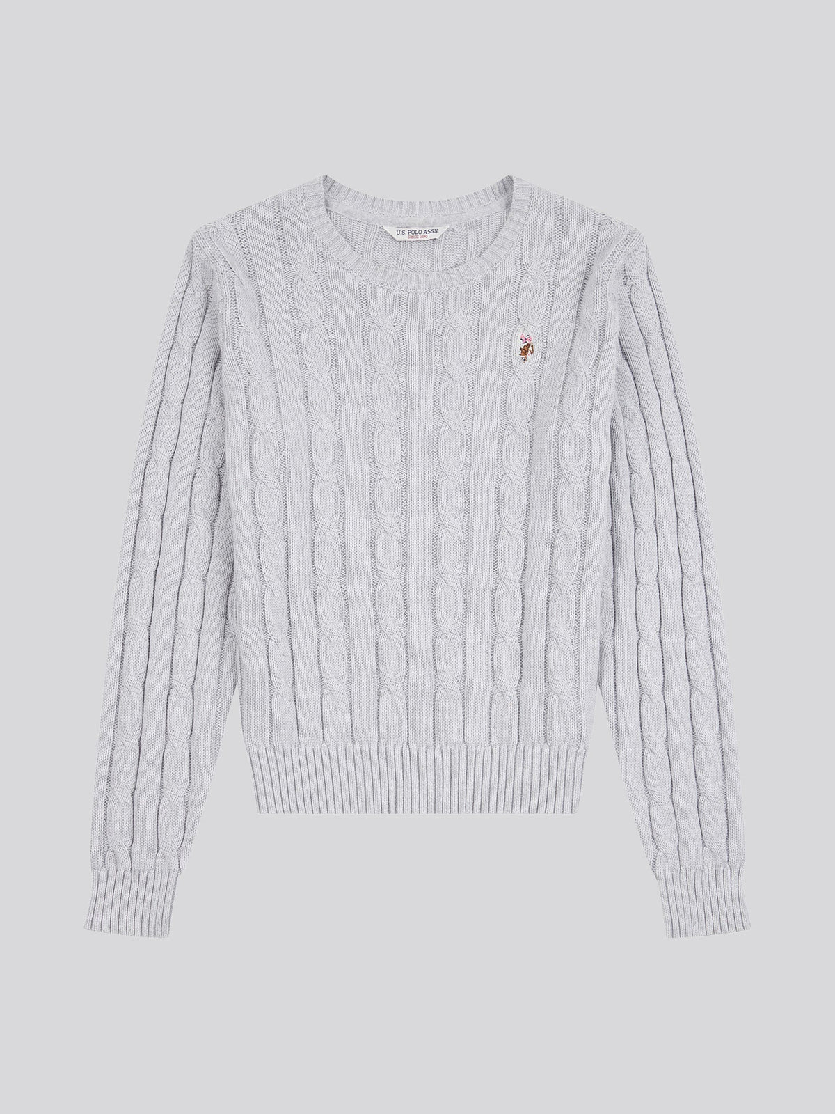 Womens Crew Neck Cable Jumper Pearl Grey Marl