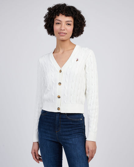 Womens Cable Knit Cardigan in Marshmallow