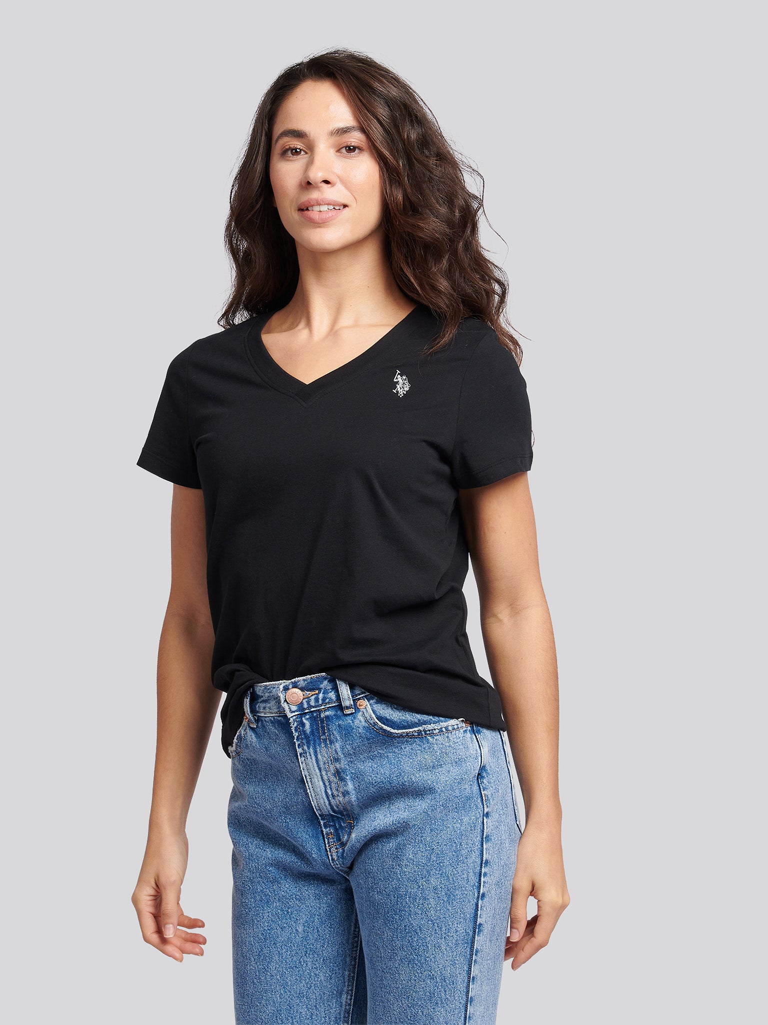 Womens V-Neck T-Shirt in Black