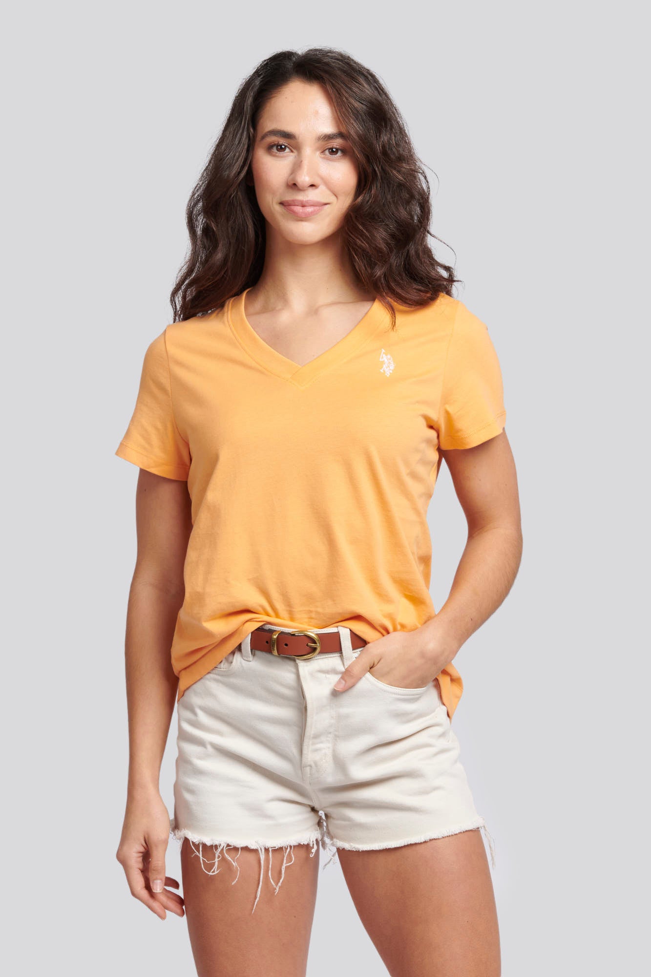 U.S. Polo Assn. Womens V-Neck T-Shirt in Mock Orange