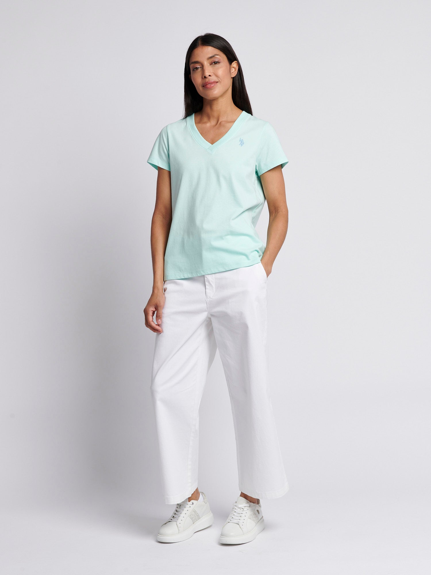 Womens V-Neck T-Shirt in Blue Light