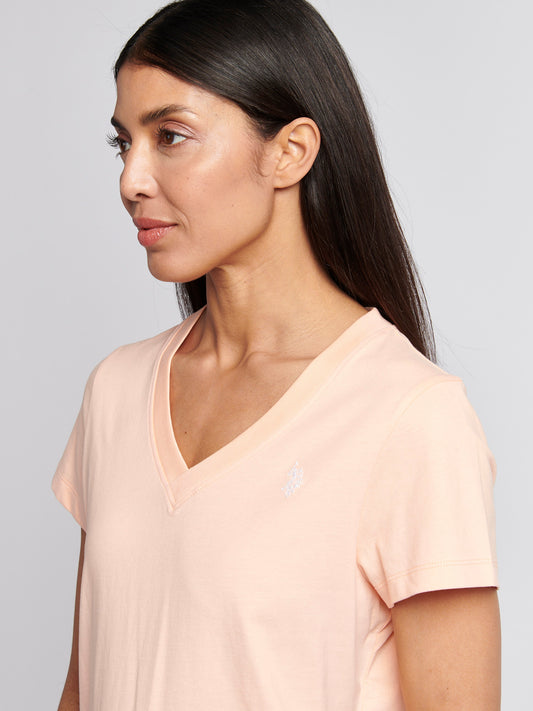 Womens V-Neck T-Shirt in Peach Nectar