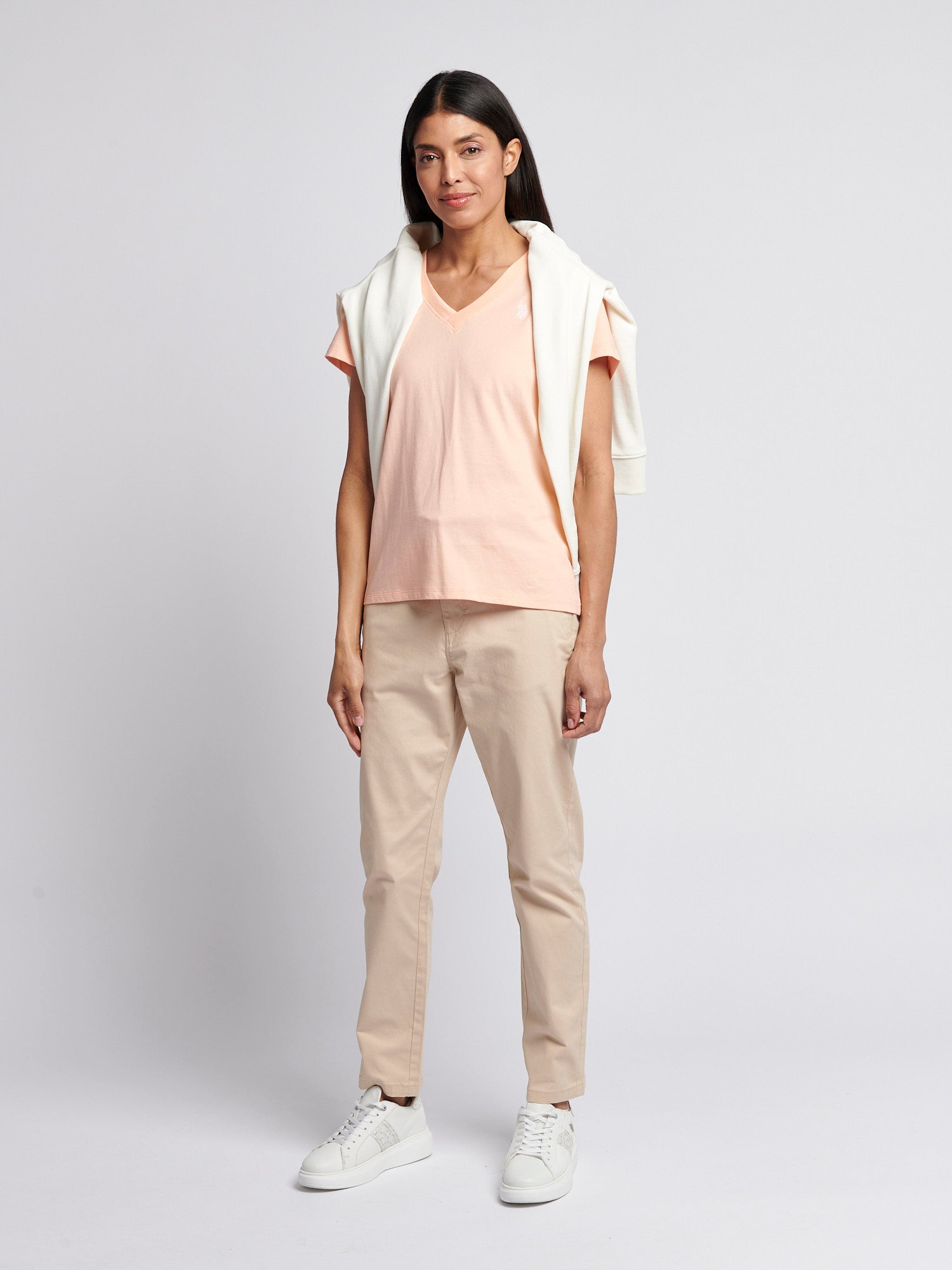 Womens V-Neck T-Shirt in Peach Nectar