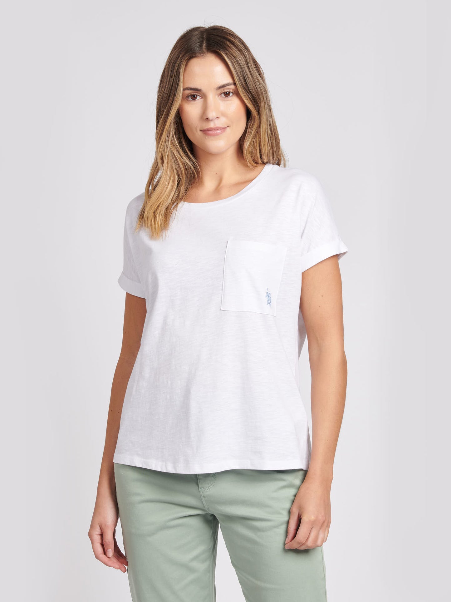 Womens Slub Wide Neck T-Shirt in Bright White