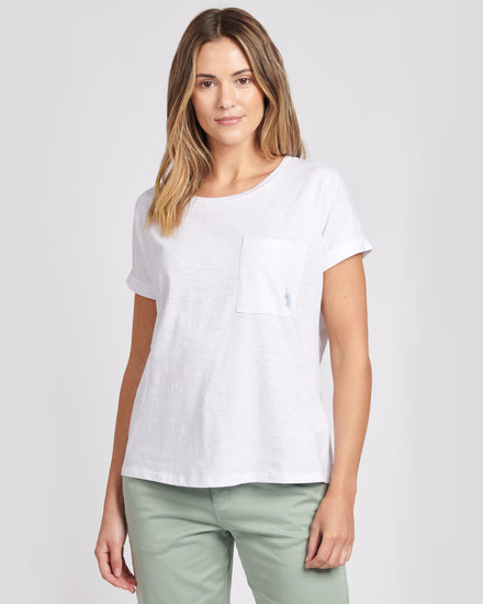 Womens Slub Wide Neck T-Shirt in Bright White