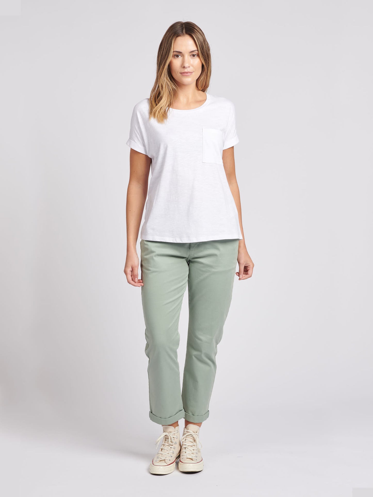 Womens Slub Wide Neck T-Shirt in Bright White