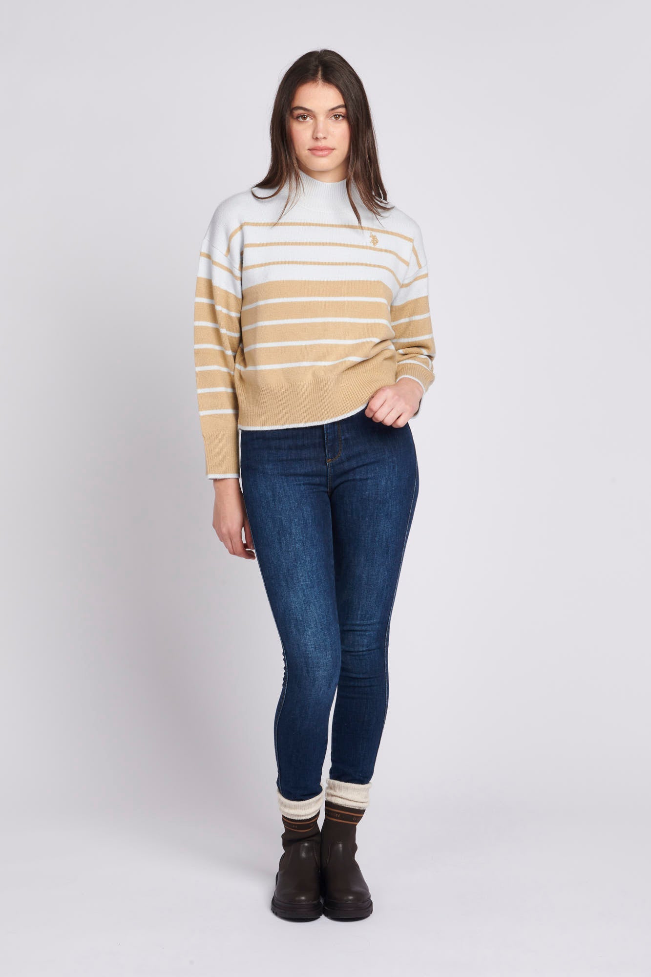 Womens Colour Block Stripe Jumper in Arctic Ice