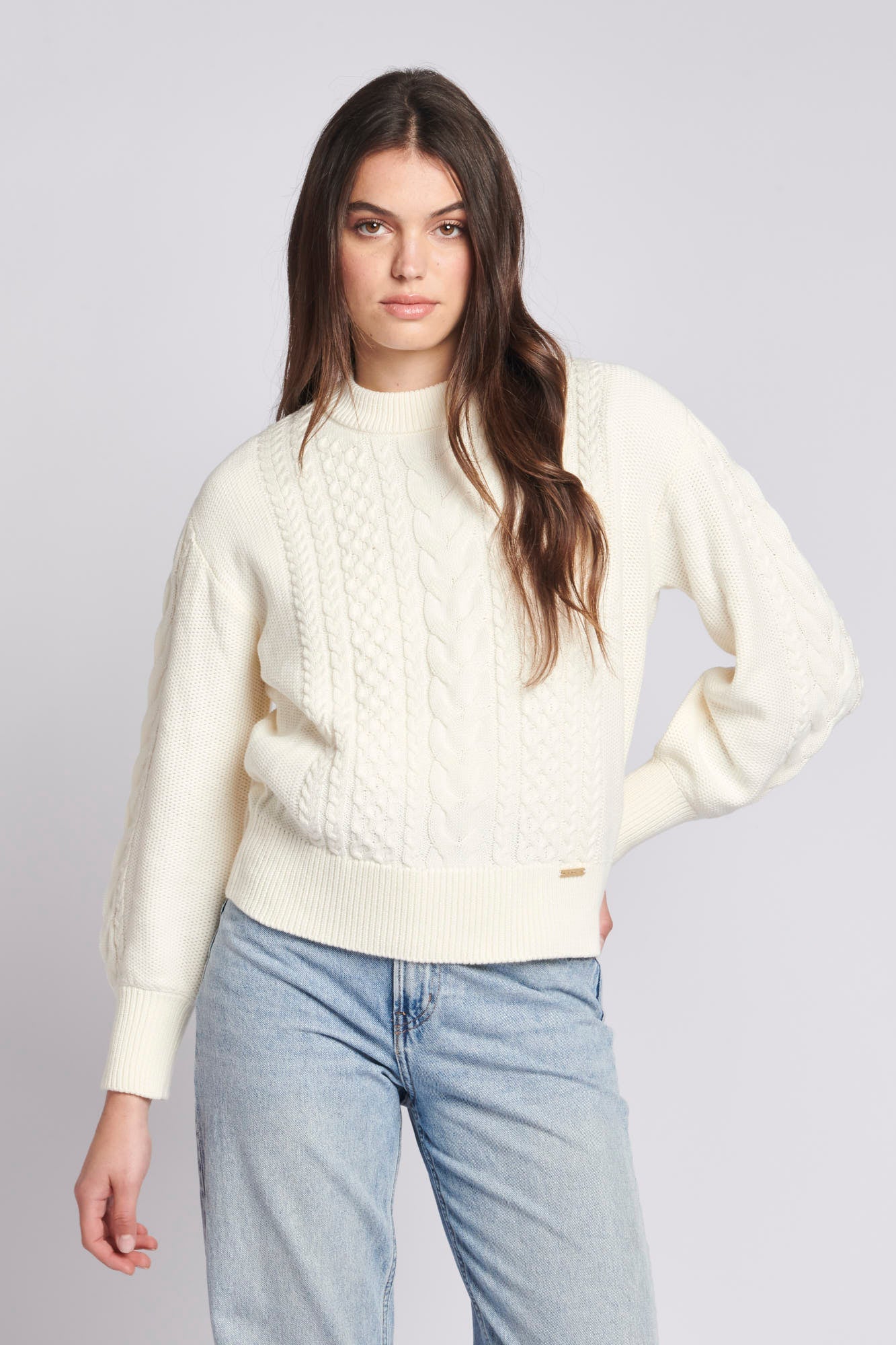 U.S. Polo Assn. Womens Multi Cable Knit Jumper in Egret