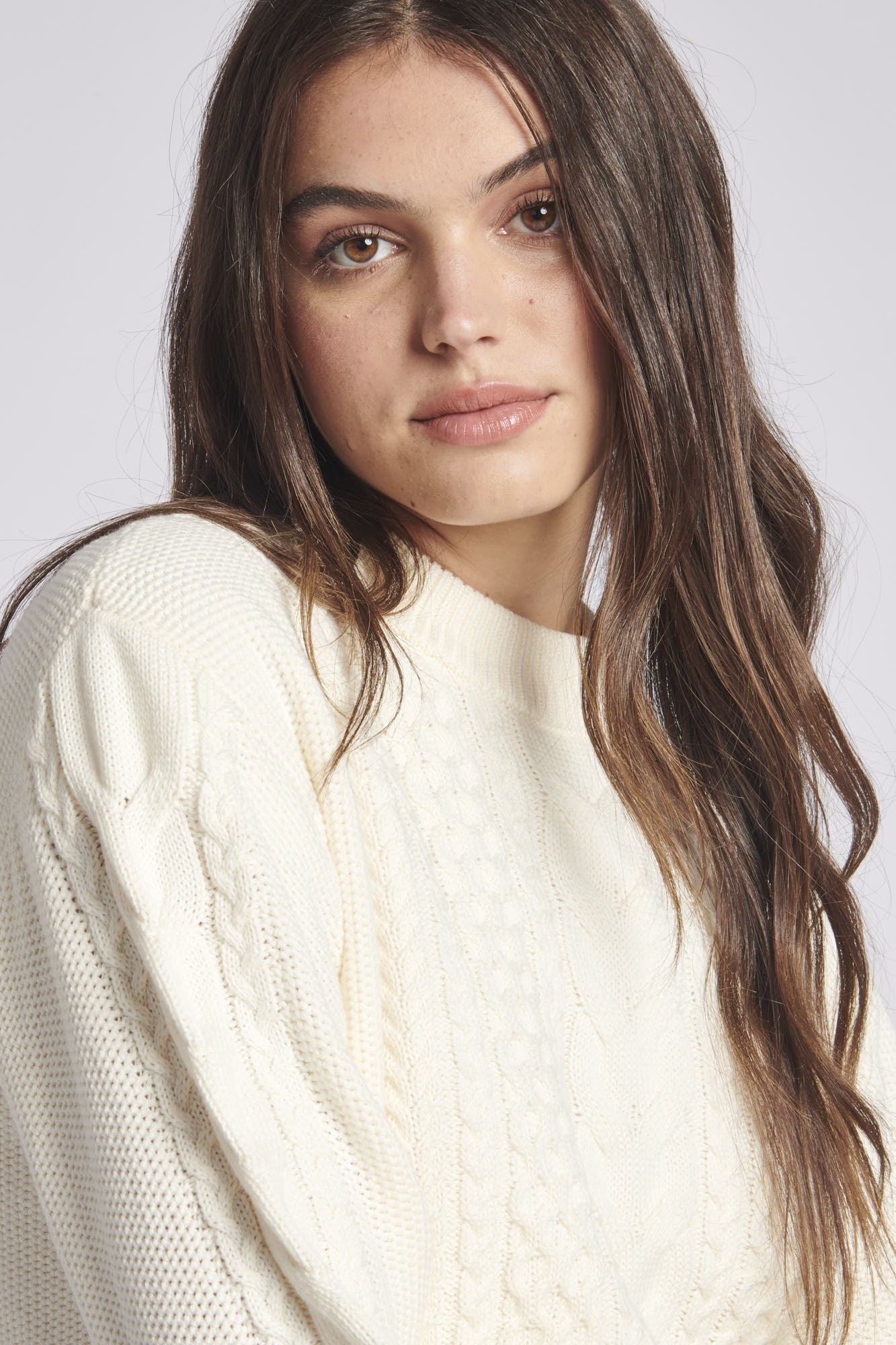 Womens Multi Cable Knit Jumper in Egret