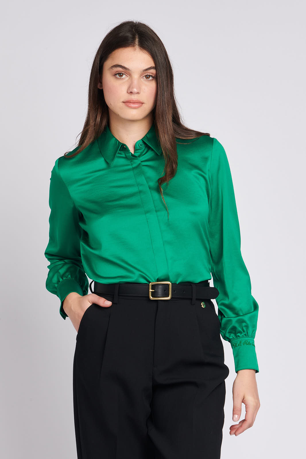 U.S. Polo Assn. Womens Long Sleeve Satin Shirt in Ultramarine Green