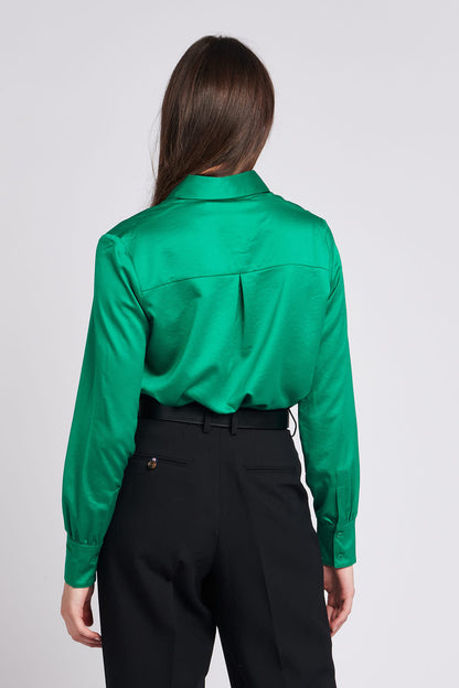 Womens Long Sleeve Satin Shirt in Ultramarine Green