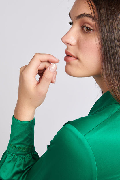 Womens Long Sleeve Satin Shirt in Ultramarine Green