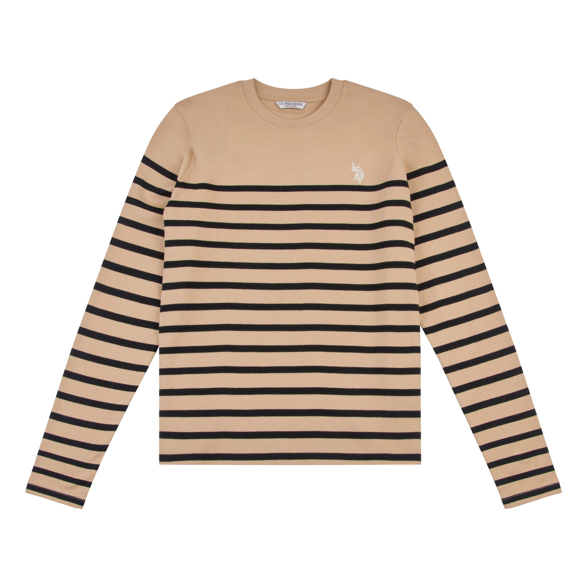 Womens Stripe Long Sleeve T-Shirt With Tipping in Sesame