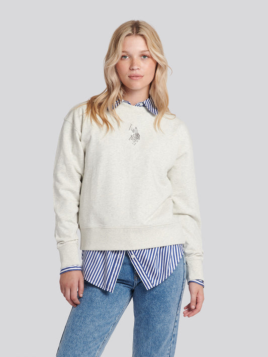 Womens Large Tonal Double Horsemen Sweatshirt in Light Grey Marl WUP