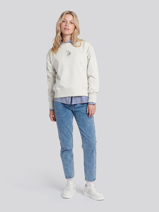 Womens Large Tonal Double Horsemen Sweatshirt in Light Grey Marl WUP