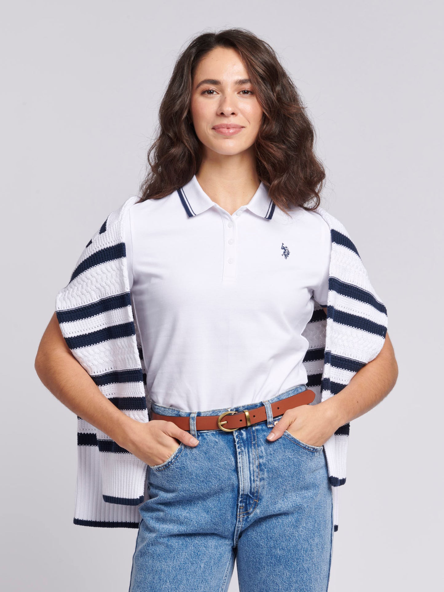 Womens Regular Fit Pique Polo Shirt in Bright White