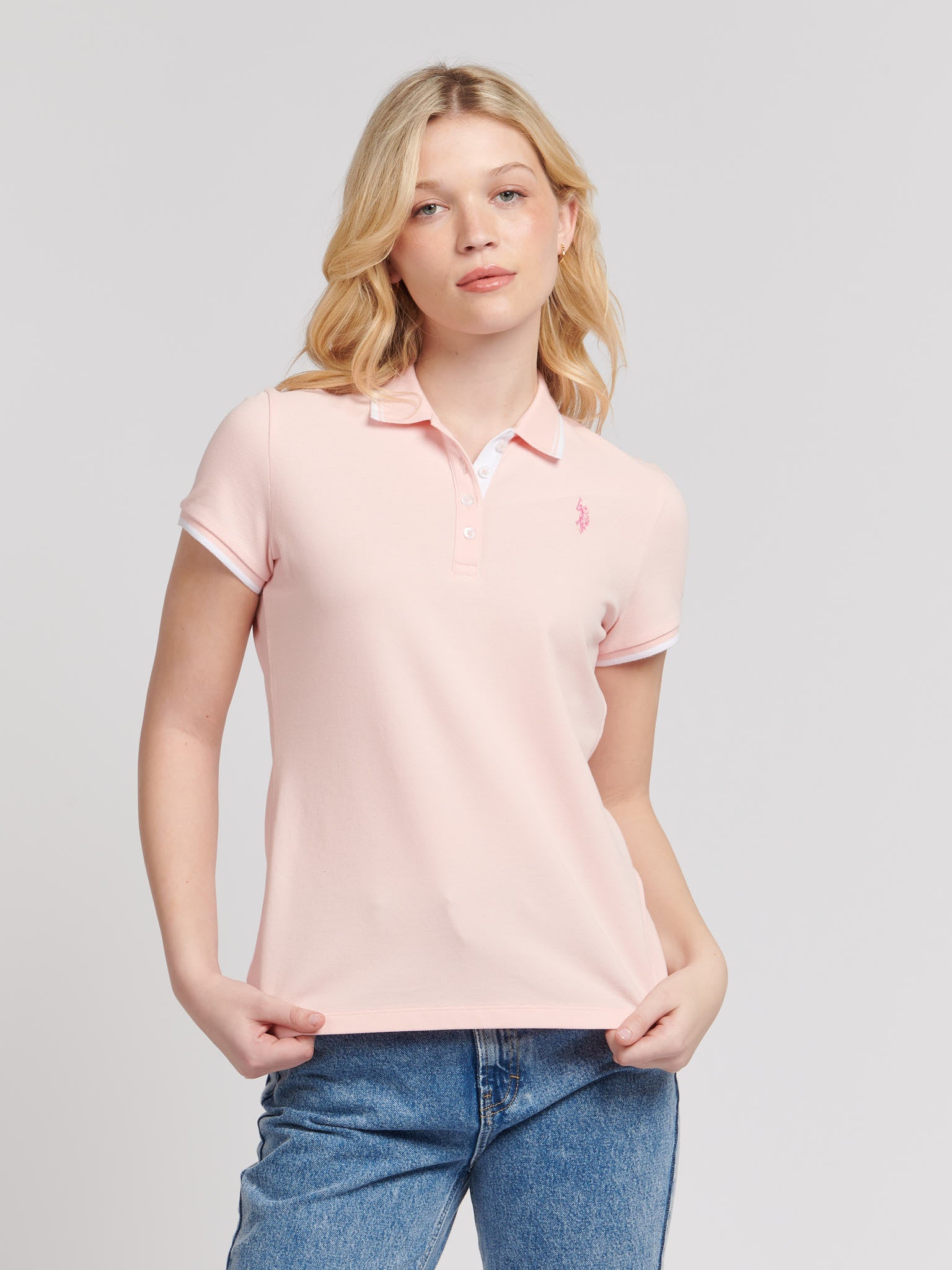 Womens Regular Fit Pique Polo Shirt in Crystal Rose