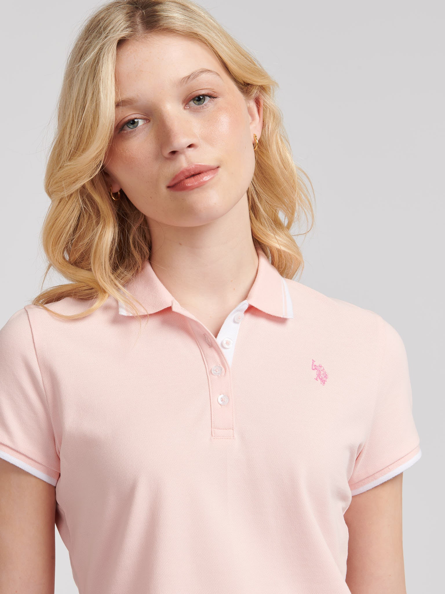 Womens Regular Fit Pique Polo Shirt in Crystal Rose