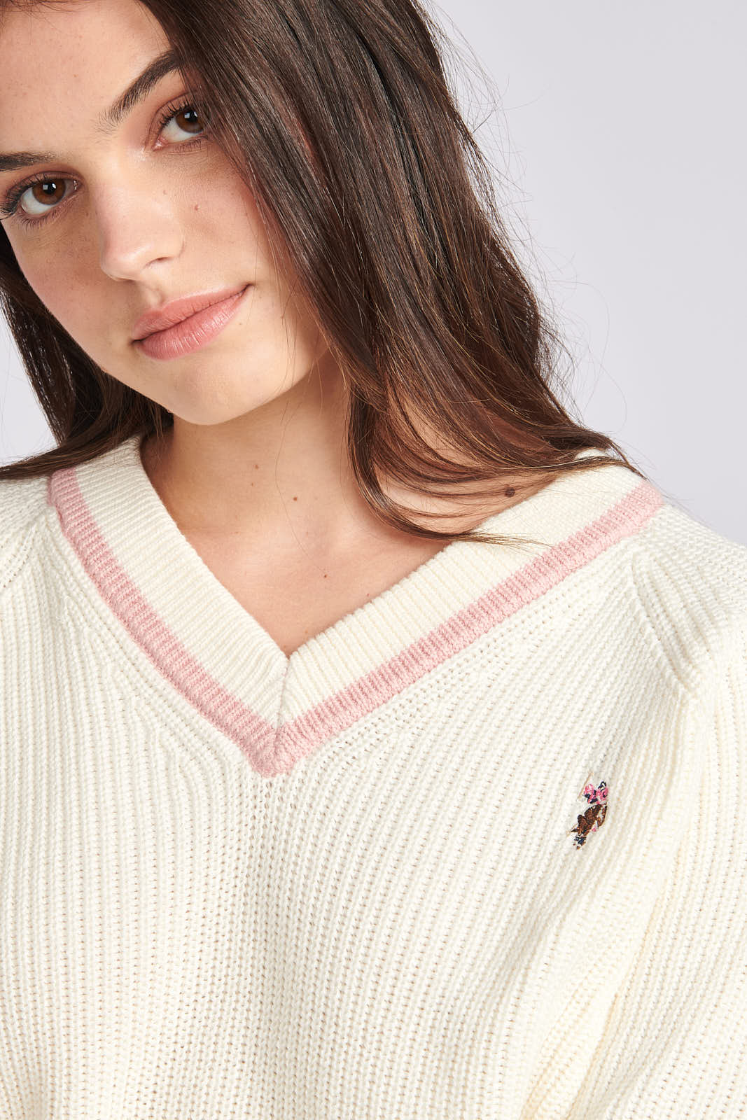 Womens Knitted Cricket Jumper in Egret