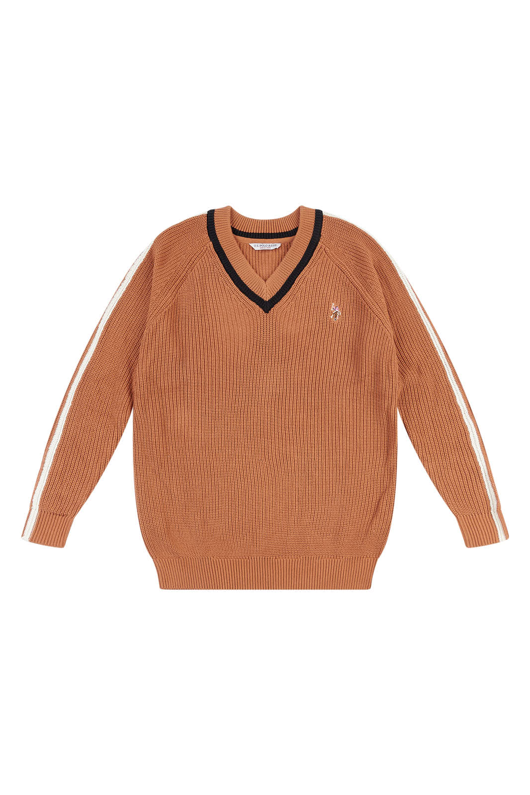 Womens Knitted Cricket Jumper in Pecan Brown