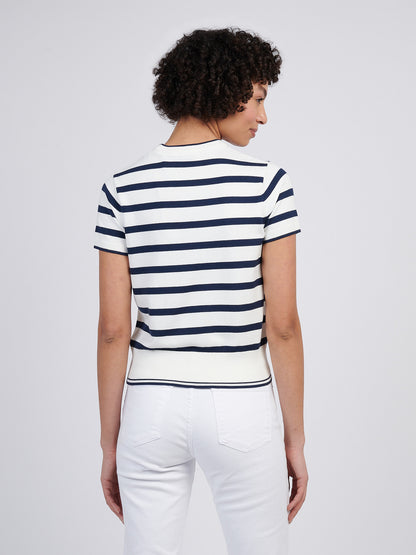 Womens Stripe Crew Neck Short Sleeve Jumper in Marshmallow