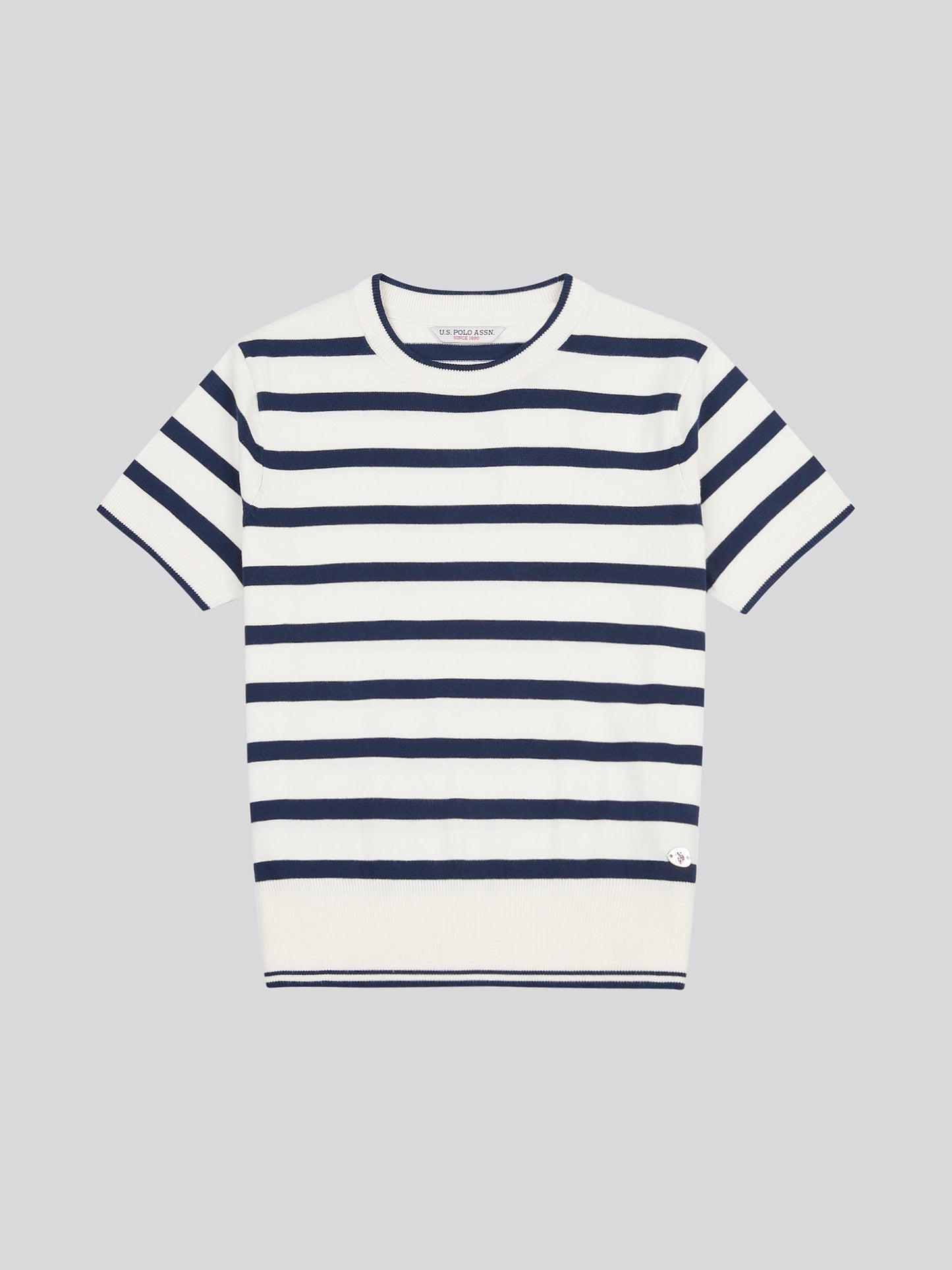 Womens Stripe Crew Neck Short Sleeve Jumper in Marshmallow