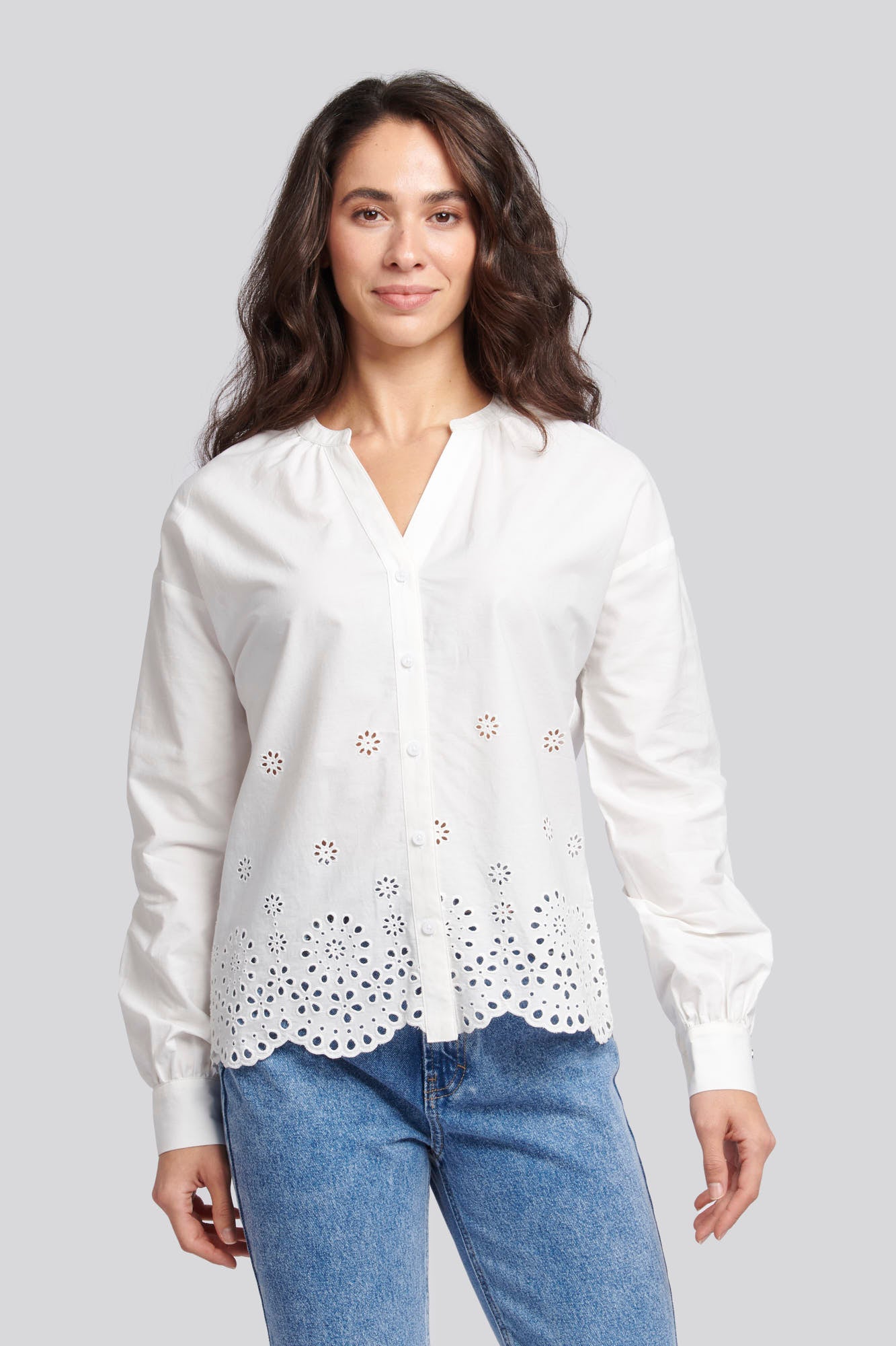 U.S. Polo Assn. Womens Broderie Anglaise Blouse in Bright White