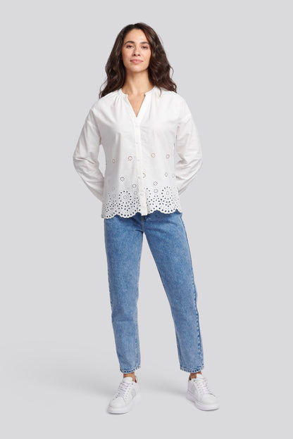 Womens Broderie Anglaise Blouse in Bright White