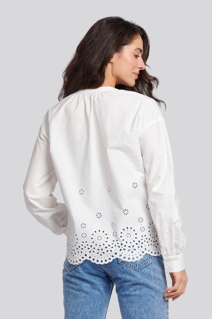 Womens Broderie Anglaise Blouse in Bright White