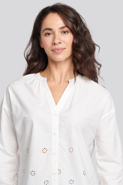 Womens Broderie Anglaise Blouse in Bright White