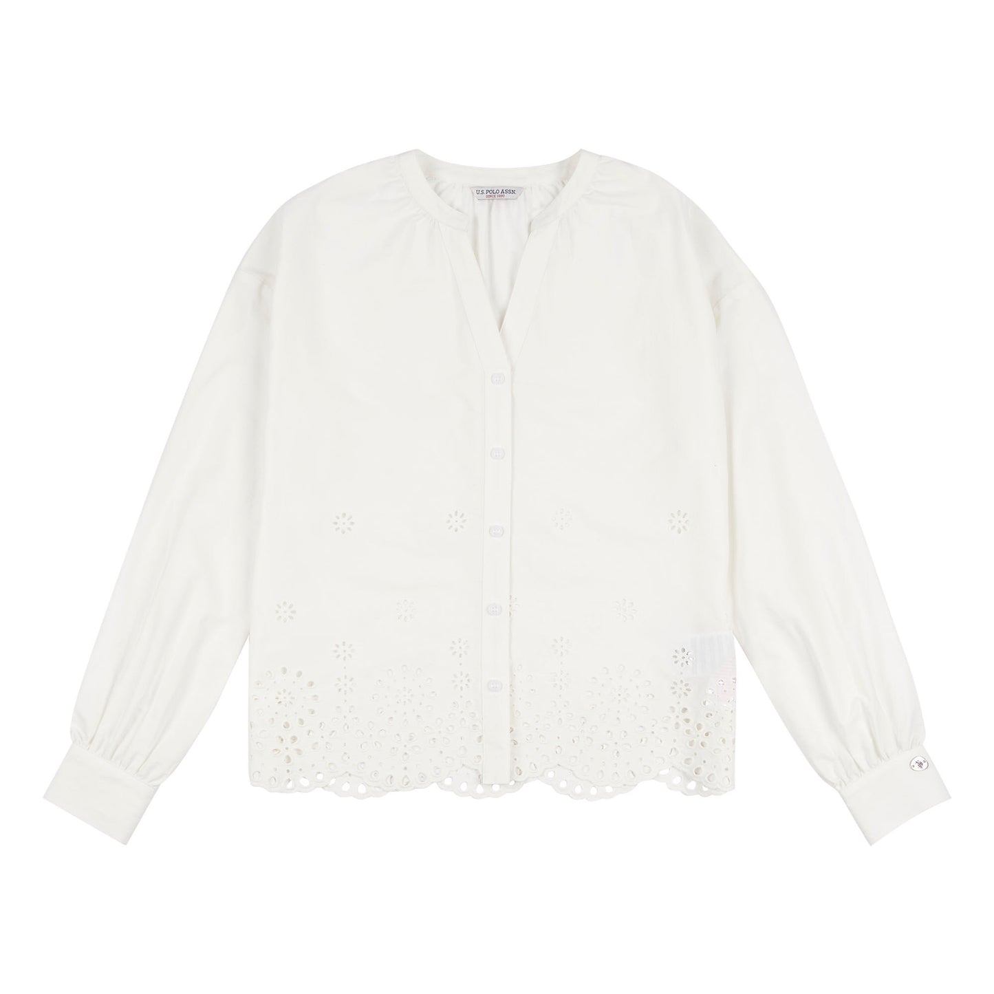 Womens Broderie Anglaise Blouse in Bright White