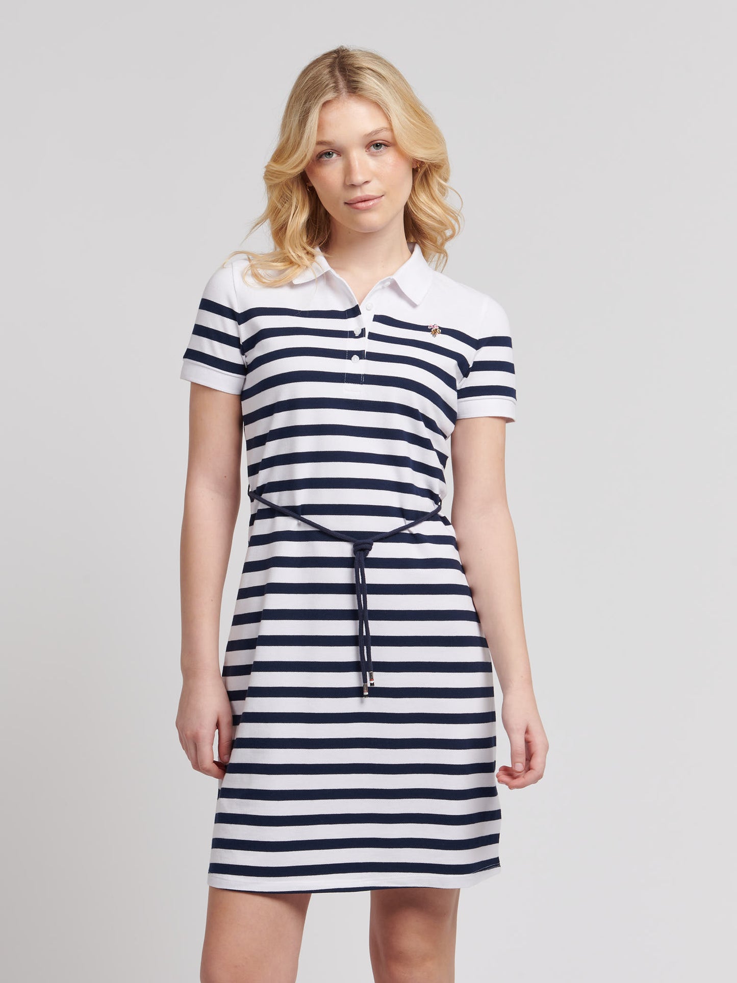 Womens Relaxed Stripe Polo Dress in Navy Iris