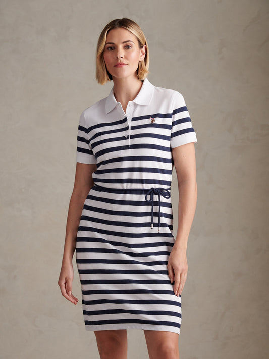 Womens Stripe Relaxed Polo Dress Navy Iris
